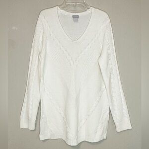 Chico's Zenergy Women’s Cream Cable Embroidered V-neck Pull Over Sweater - 1/M